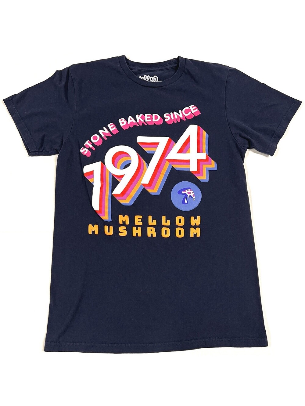 Mellow Mushroom T Shirt Sz S Stone Baked Since 1974 Pizza Retro Graphics
